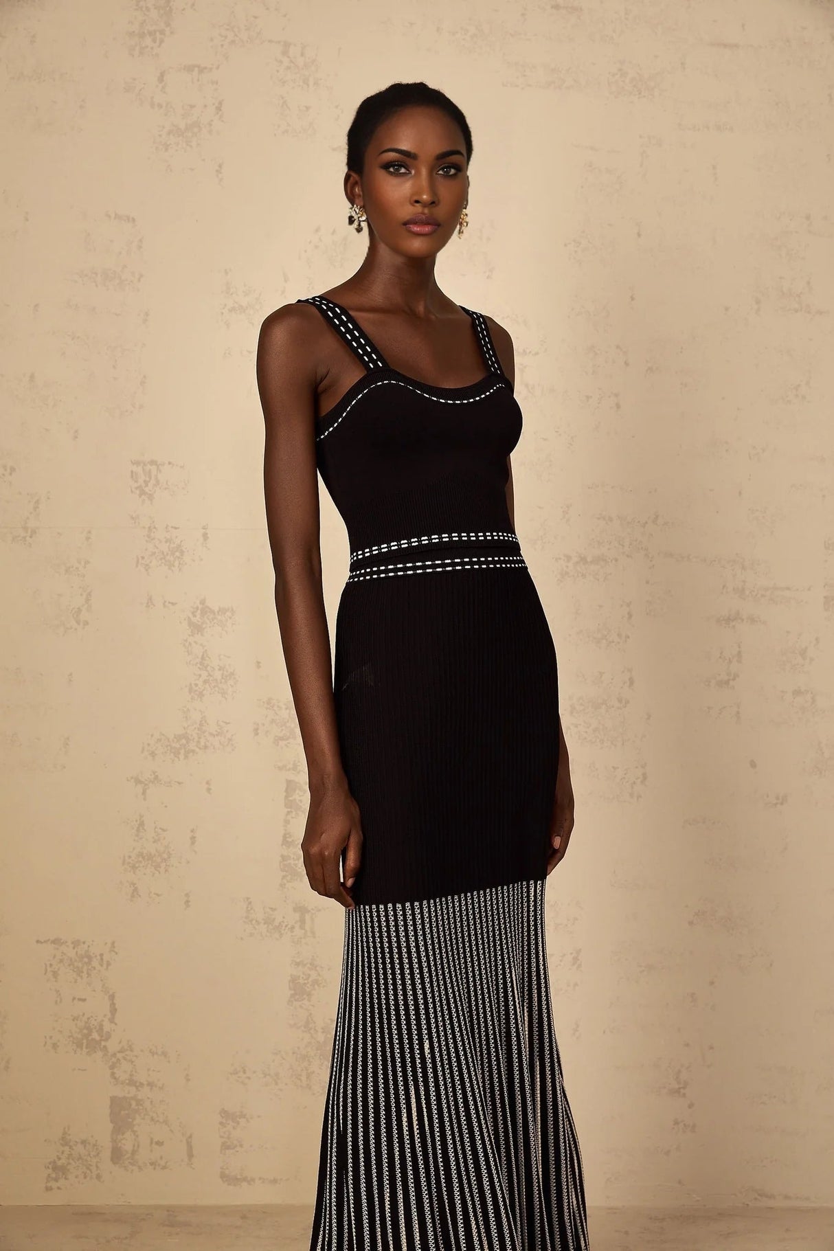 Morgan Top & Skirt Set with Striped Detail in Black