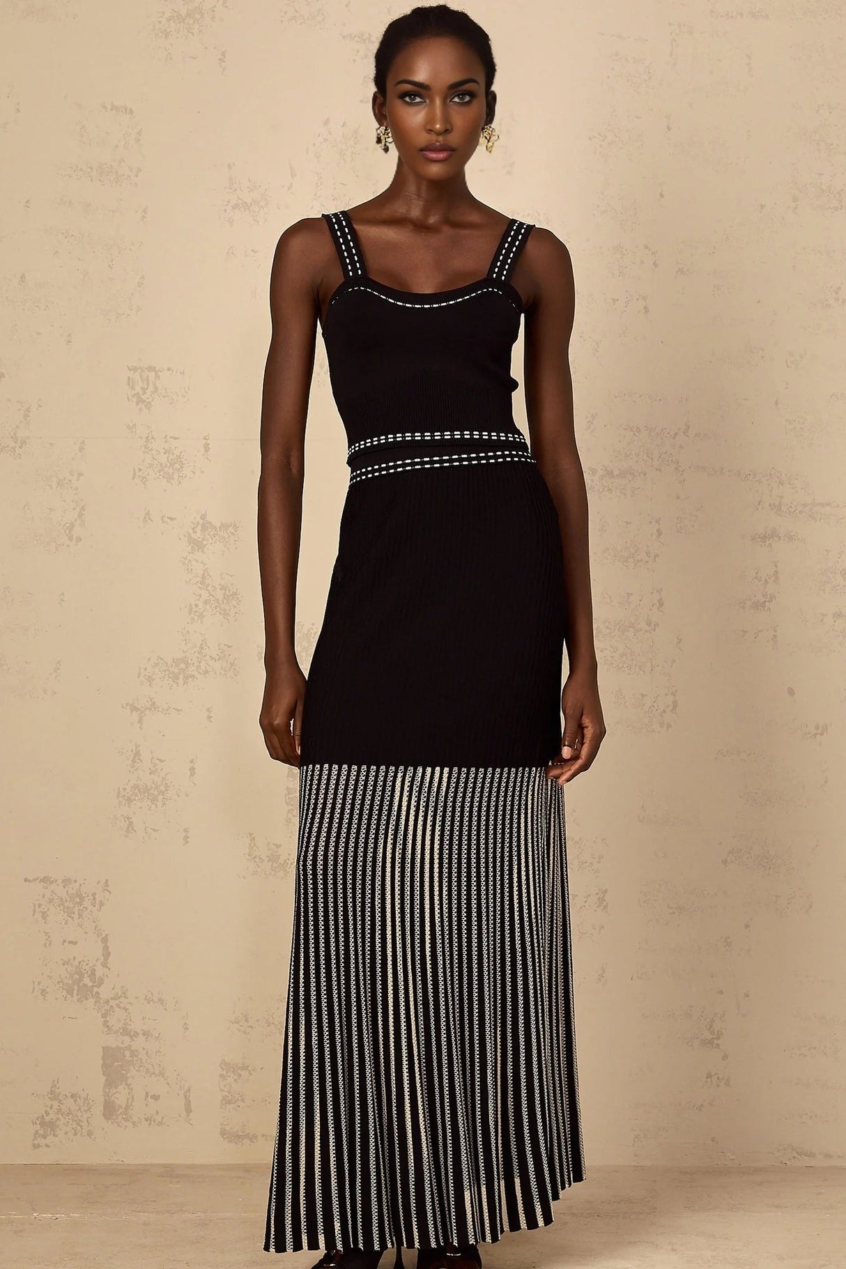 Morgan Top & Skirt Set with Striped Detail in Black