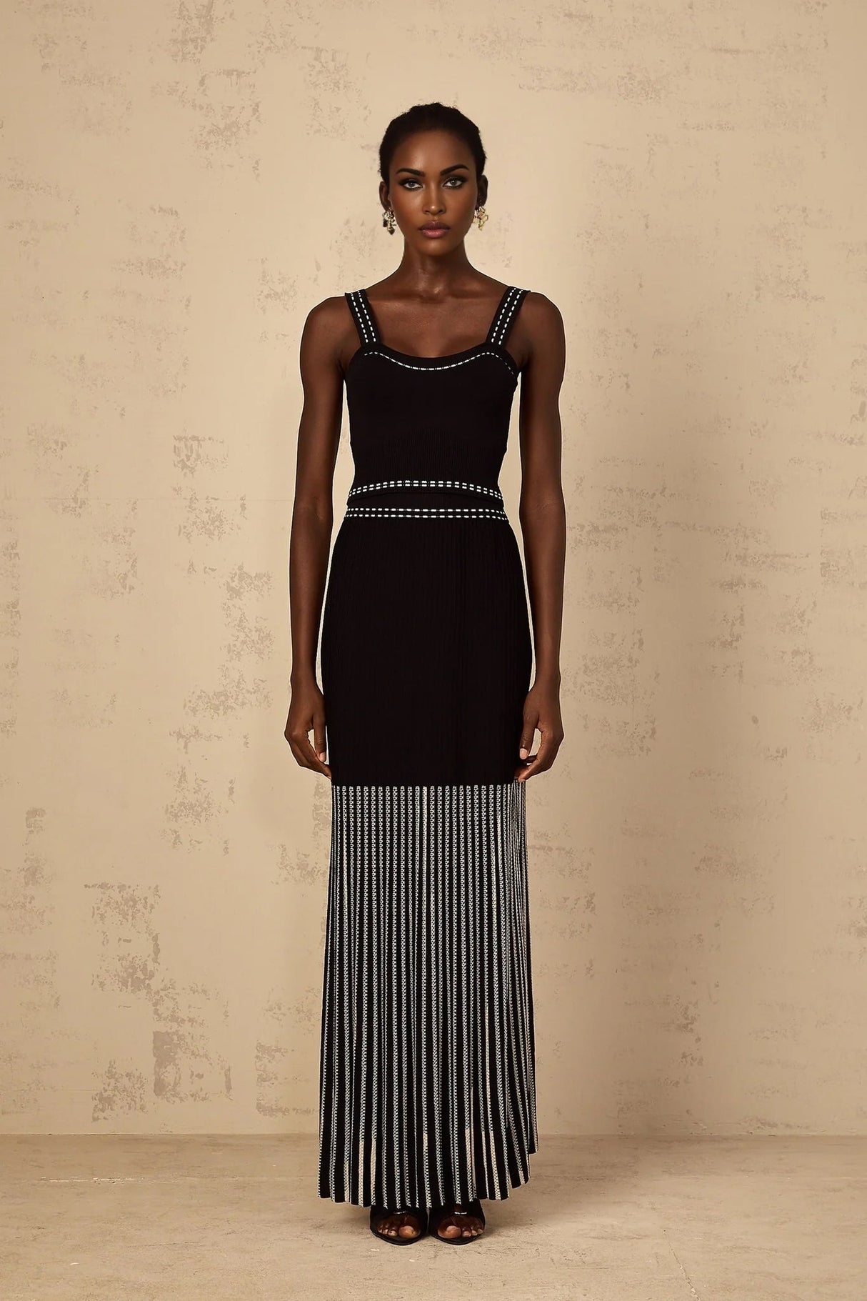 Morgan Top & Skirt Set with Striped Detail in Black