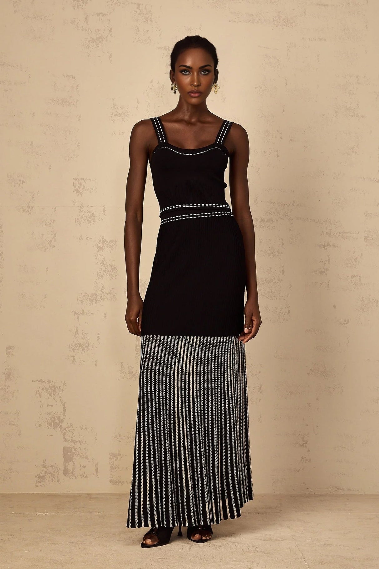 Morgan Top & Skirt Set with Striped Detail in Black