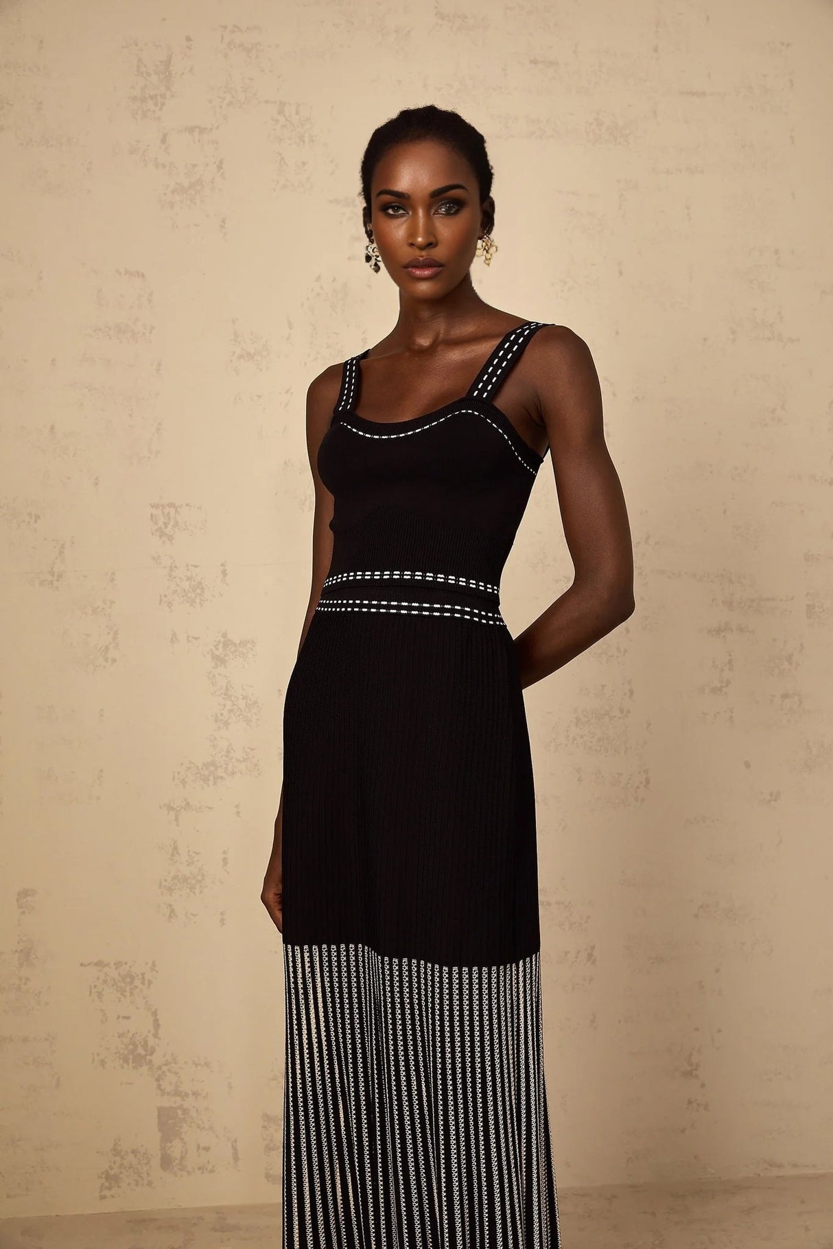 Morgan Top & Skirt Set with Striped Detail in Black