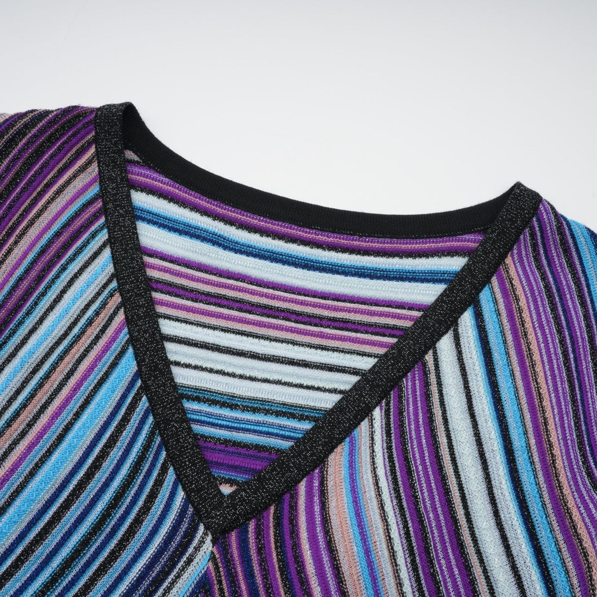 Myla Midi Dress Blue Metallic Pleated VNeck Ribbed Knit