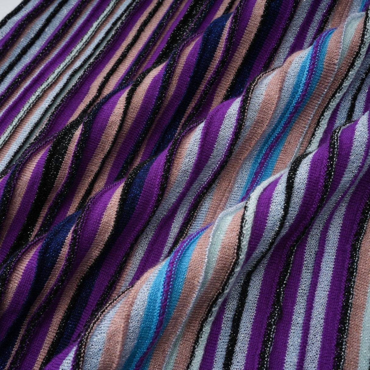 Myla Midi Dress Blue Metallic Pleated VNeck Ribbed Knit