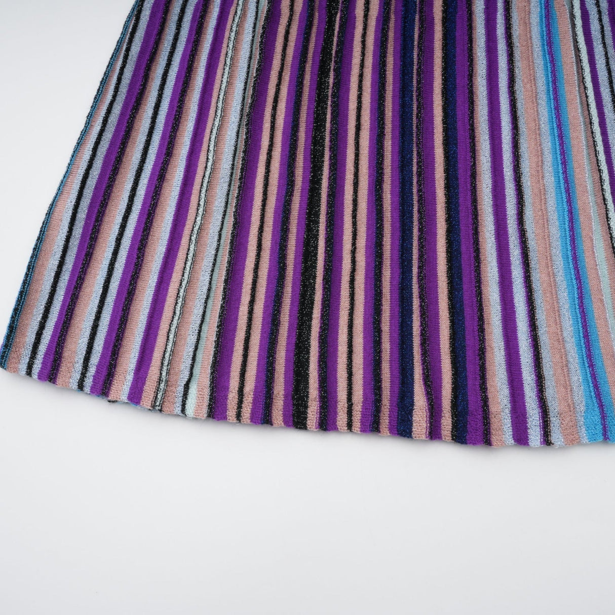 Myla Midi Dress Blue Metallic Pleated VNeck Ribbed Knit