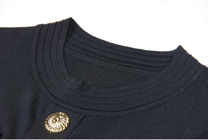 Nadia Dress - A - Line Silhouette With Pleated Skirt - Tailored Bodice - Flared Bottom - Gold Button Embellishments