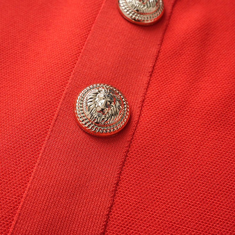 Nadia Dress - Figure - Enhancing Silhouette - Flared A - Line Skirt - Statement Button Details - V - Neckline Feminine Touch