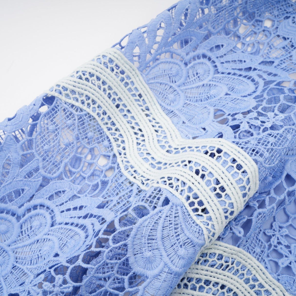 Naomi Floral Midi Dress with VNeck OpenBack & Lace Trim in Striking Blue