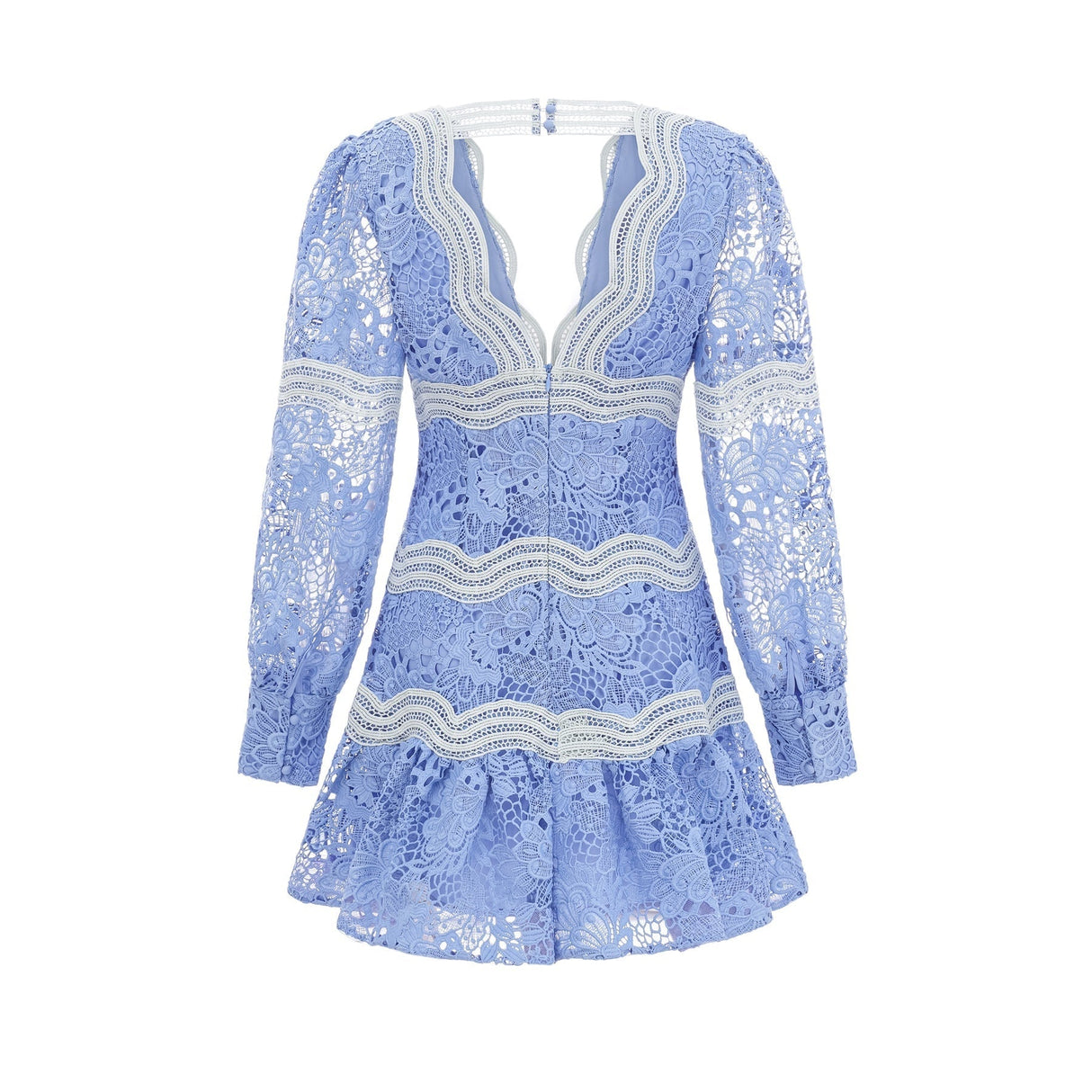 Naomi Floral Midi Dress with VNeck OpenBack & Lace Trim in Striking Blue