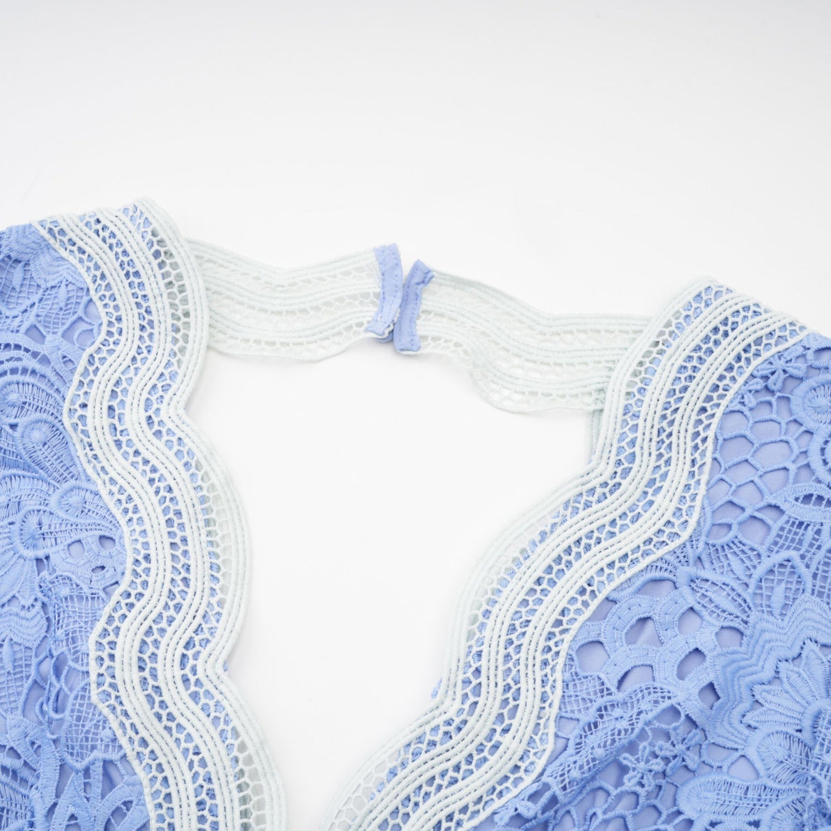 Naomi Floral Midi Dress with VNeck OpenBack & Lace Trim in Striking Blue