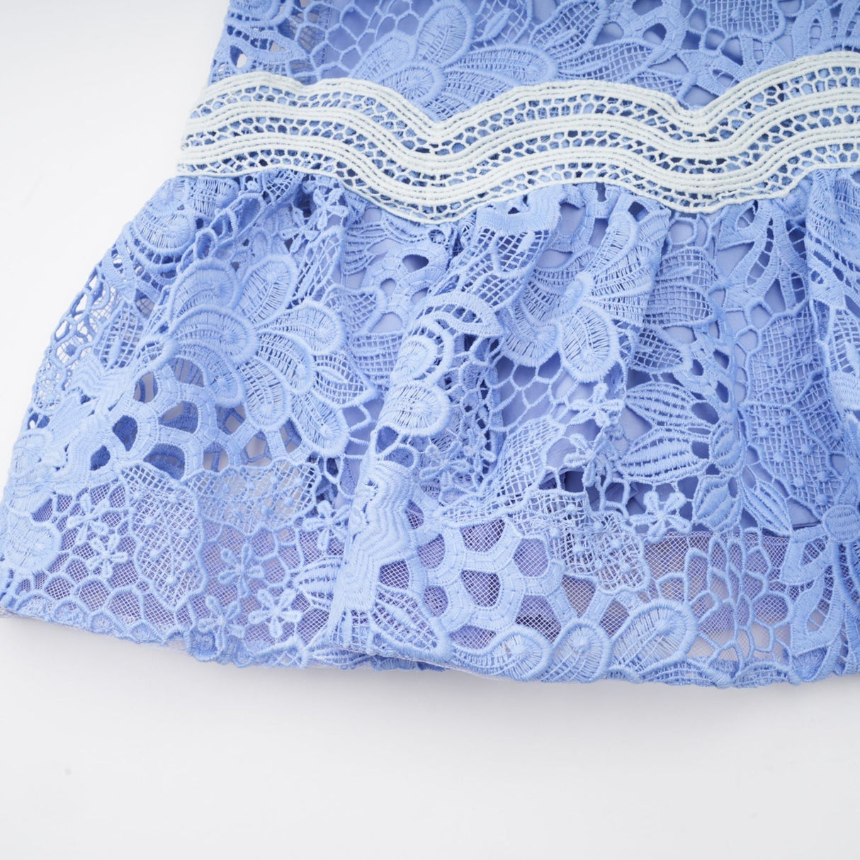 Naomi Floral Midi Dress with VNeck OpenBack & Lace Trim in Striking Blue