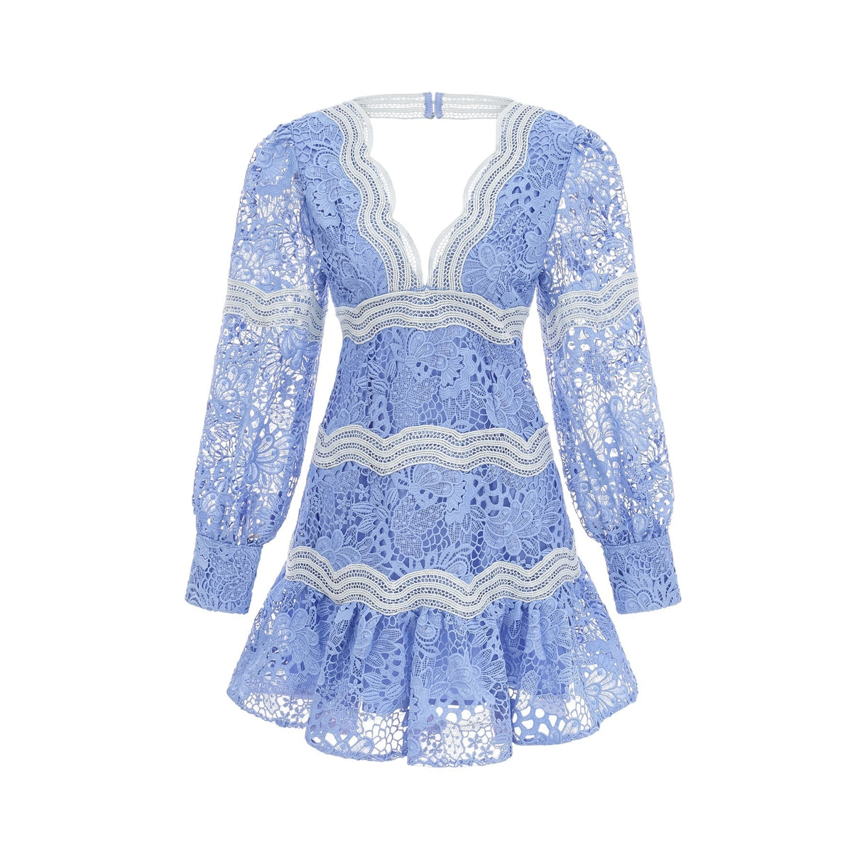 Naomi Floral Midi Dress with VNeck OpenBack & Lace Trim in Striking Blue