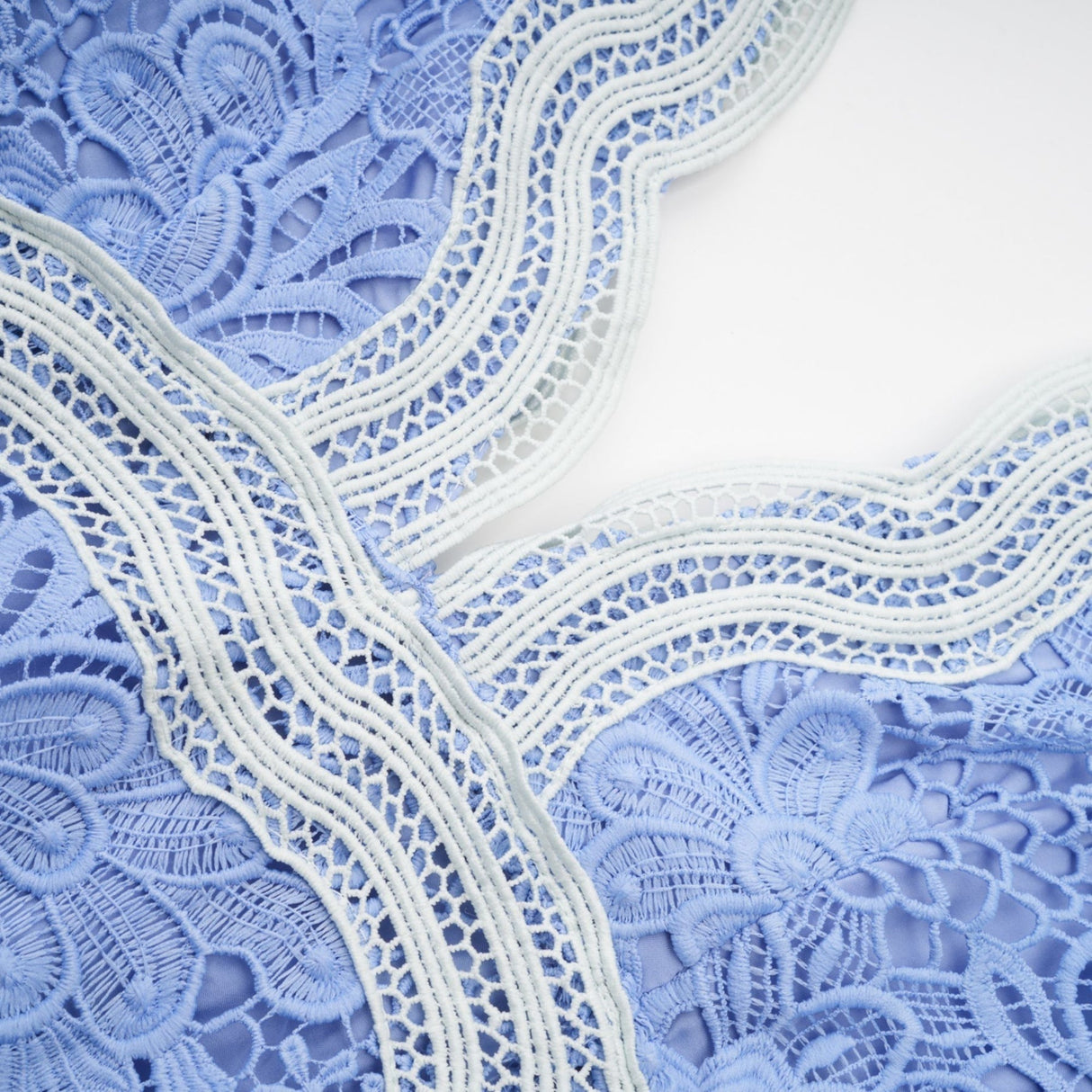 Naomi Floral Midi Dress with VNeck OpenBack & Lace Trim in Striking Blue