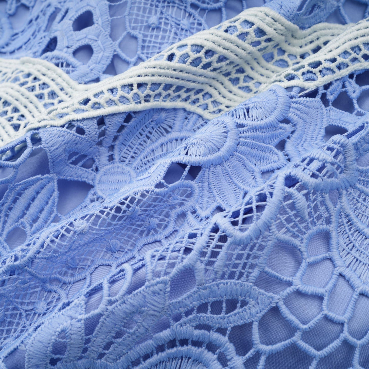 Naomi Floral Midi Dress with VNeck OpenBack & Lace Trim in Striking Blue