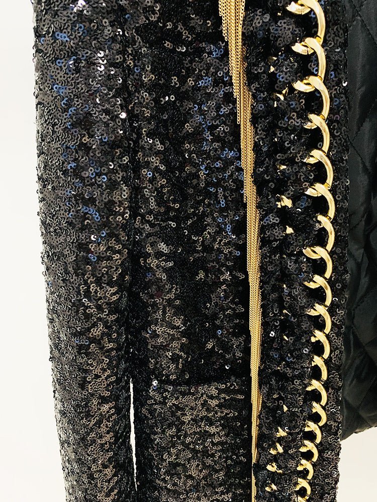 Natalie Blazer - Tailored Silhouette - Sequin Embellishments - Fringed Lapels - Slim Fit - Versatile Styling