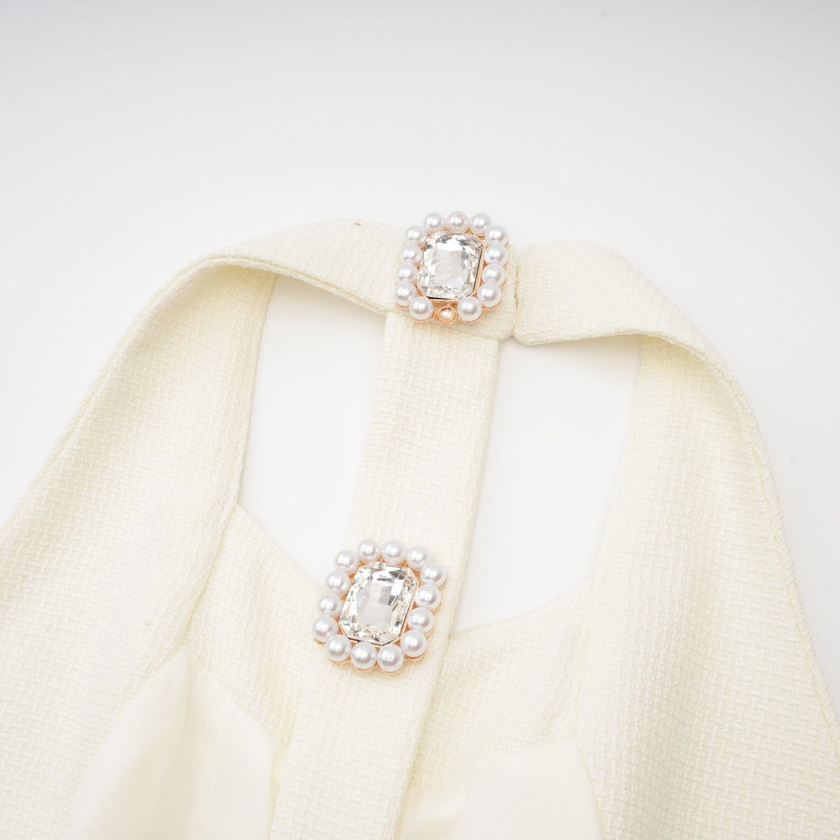 Natalie Mini Dress Crystal Button Scoop Back White