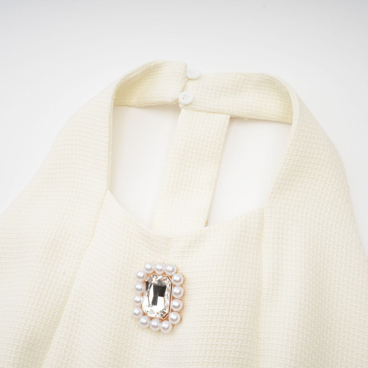 Natalie Mini Dress Crystal Button Scoop Back White