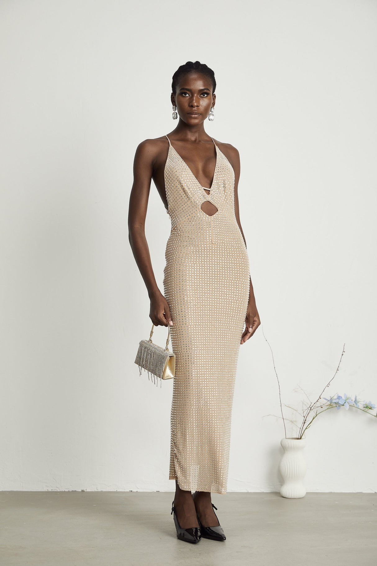 Natasha Plunging V - Neck Cut - Out Midi Dress