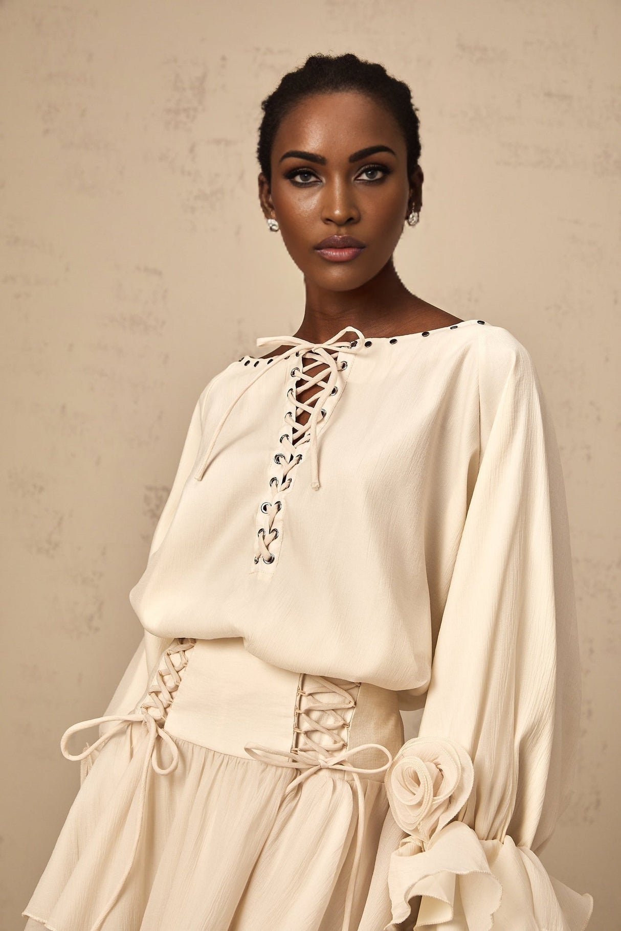 Nicole Floral Appliqué Blouse & Layered Skirt Set