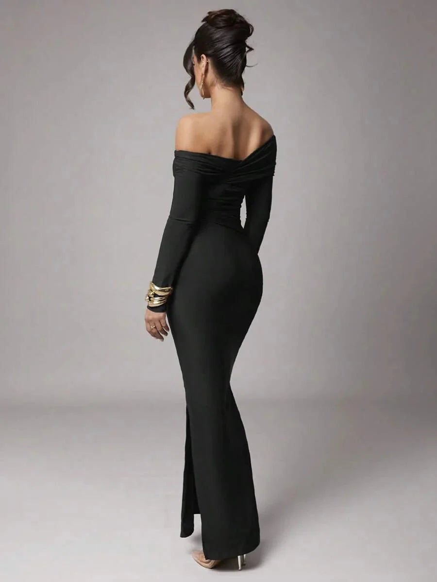 Nicole Maxi Dress - Asymmetrical Neckline - Mermaid Hem - Bodycon Fit - Elegant Style