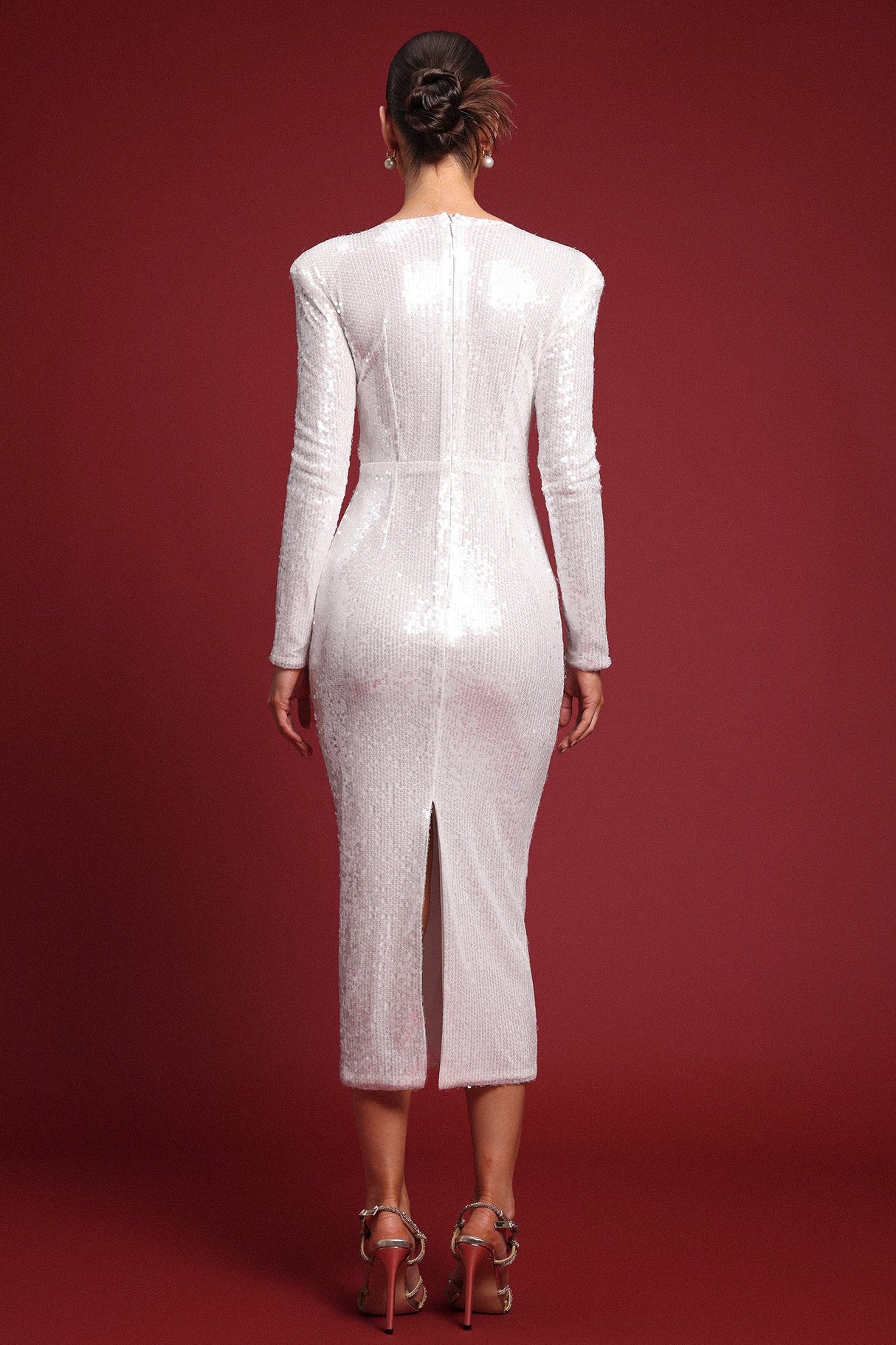 Nicole White Sequin Cut-Out Dress Faux Fur Wrap Glamorous Formal Attire