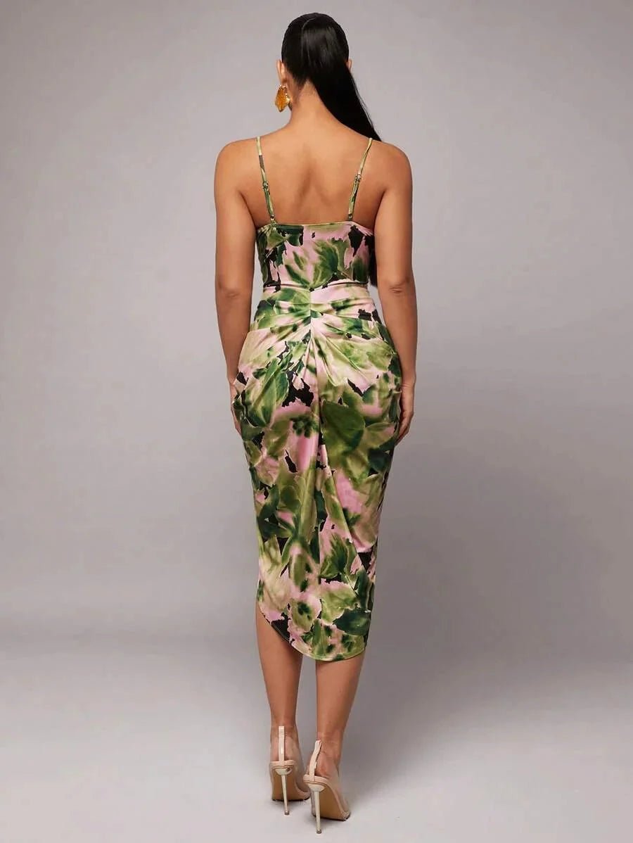 Ninetta Midi Dress - Spaghetti Strap - High Waist - Backless - Ruched - Boho Style