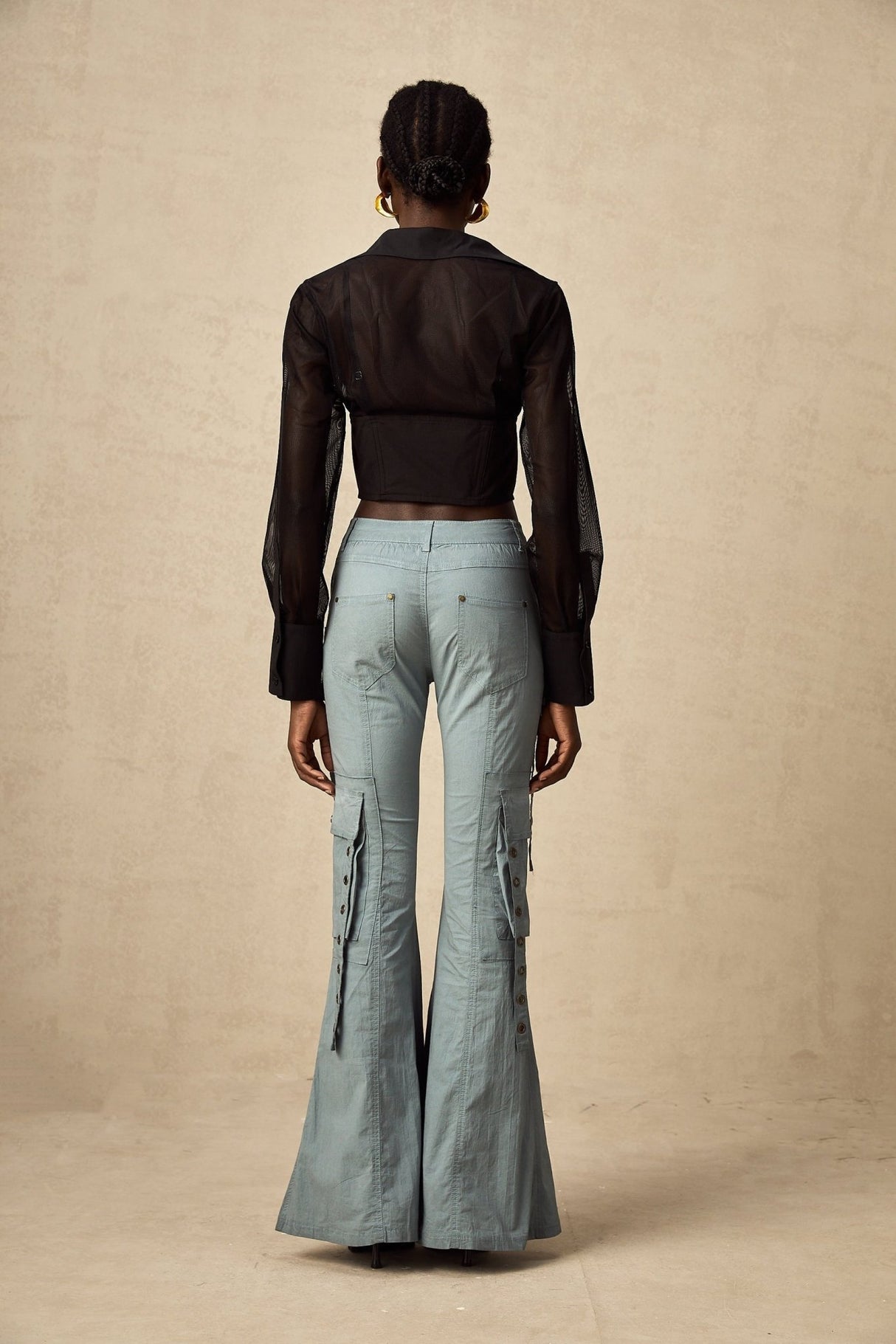 Ninetta Trousers High - Waisted Flared Cargo & Pocket Design