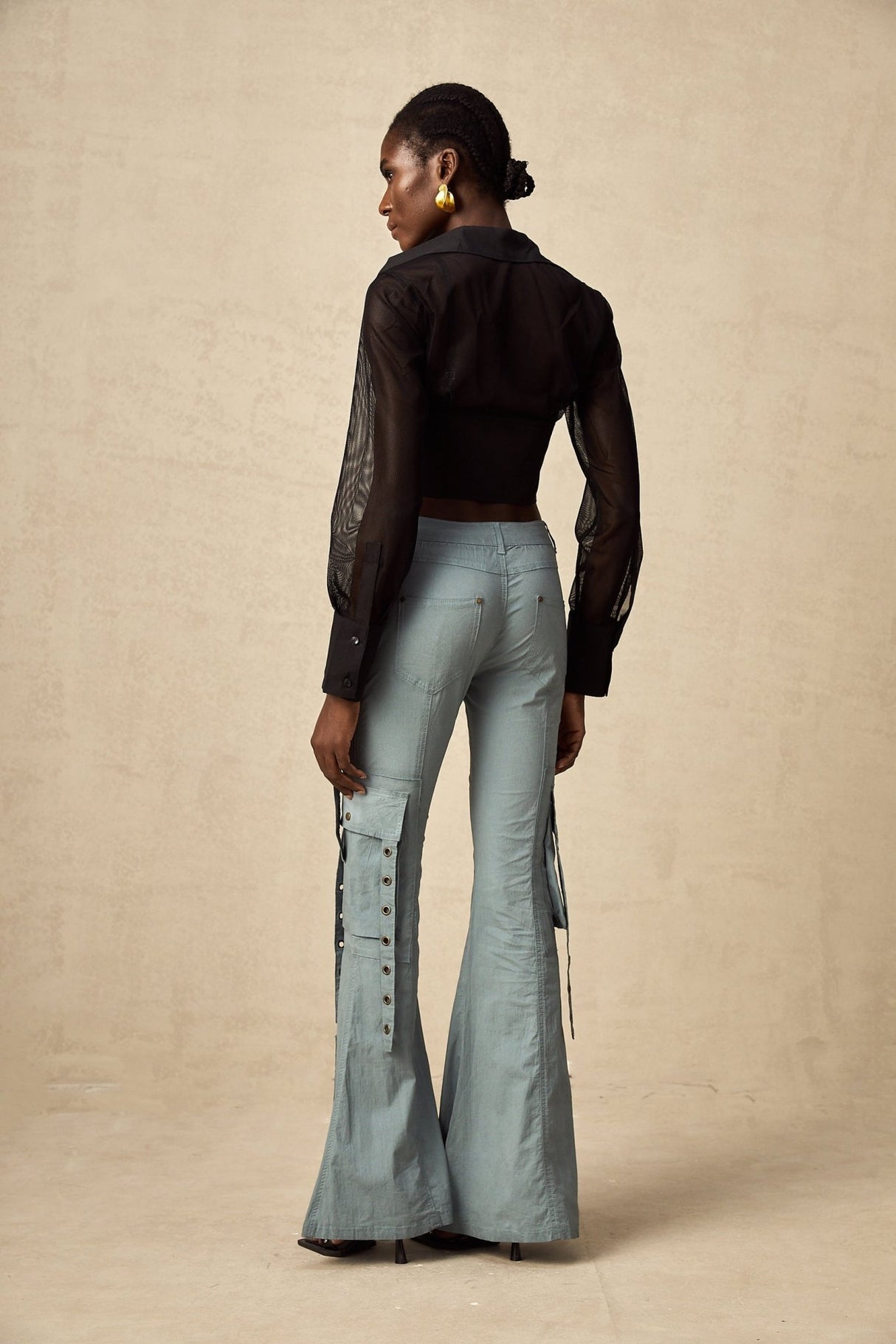 Ninetta Trousers High - Waisted Flared Cargo & Pocket Design