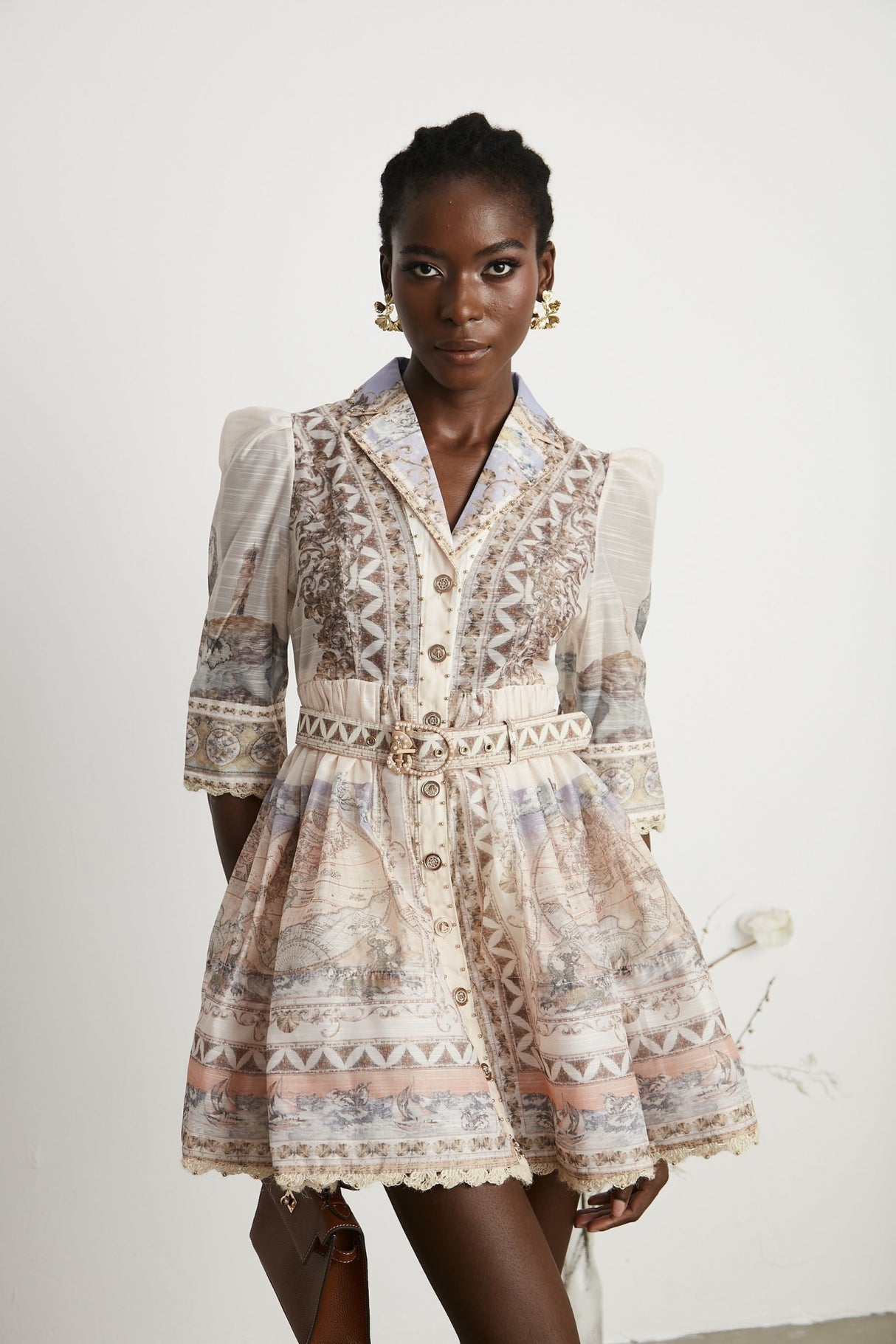 Ninfa Mini Dress with Pattern Print and Belt