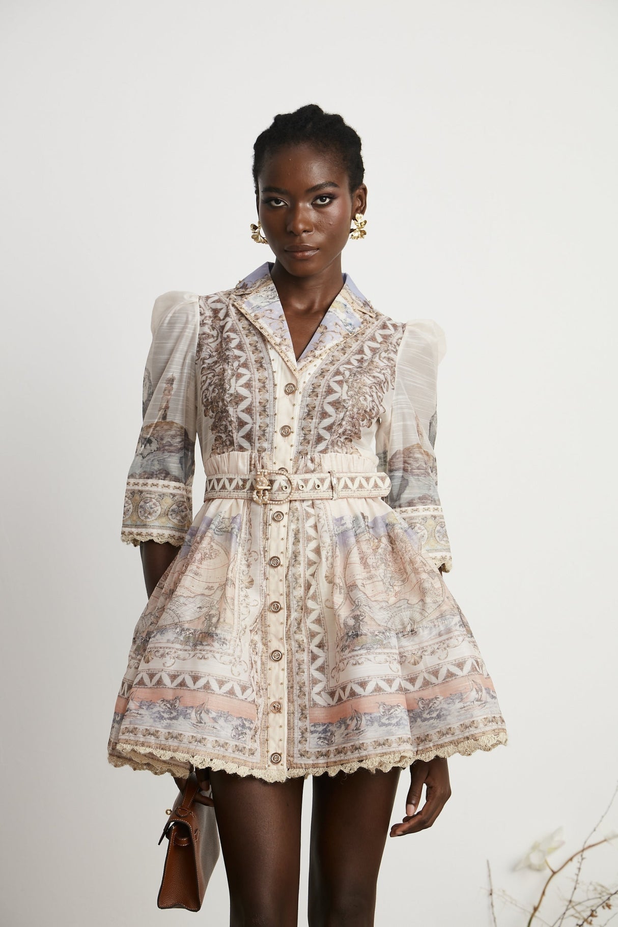 Ninfa Mini Dress with Pattern Print and Belt