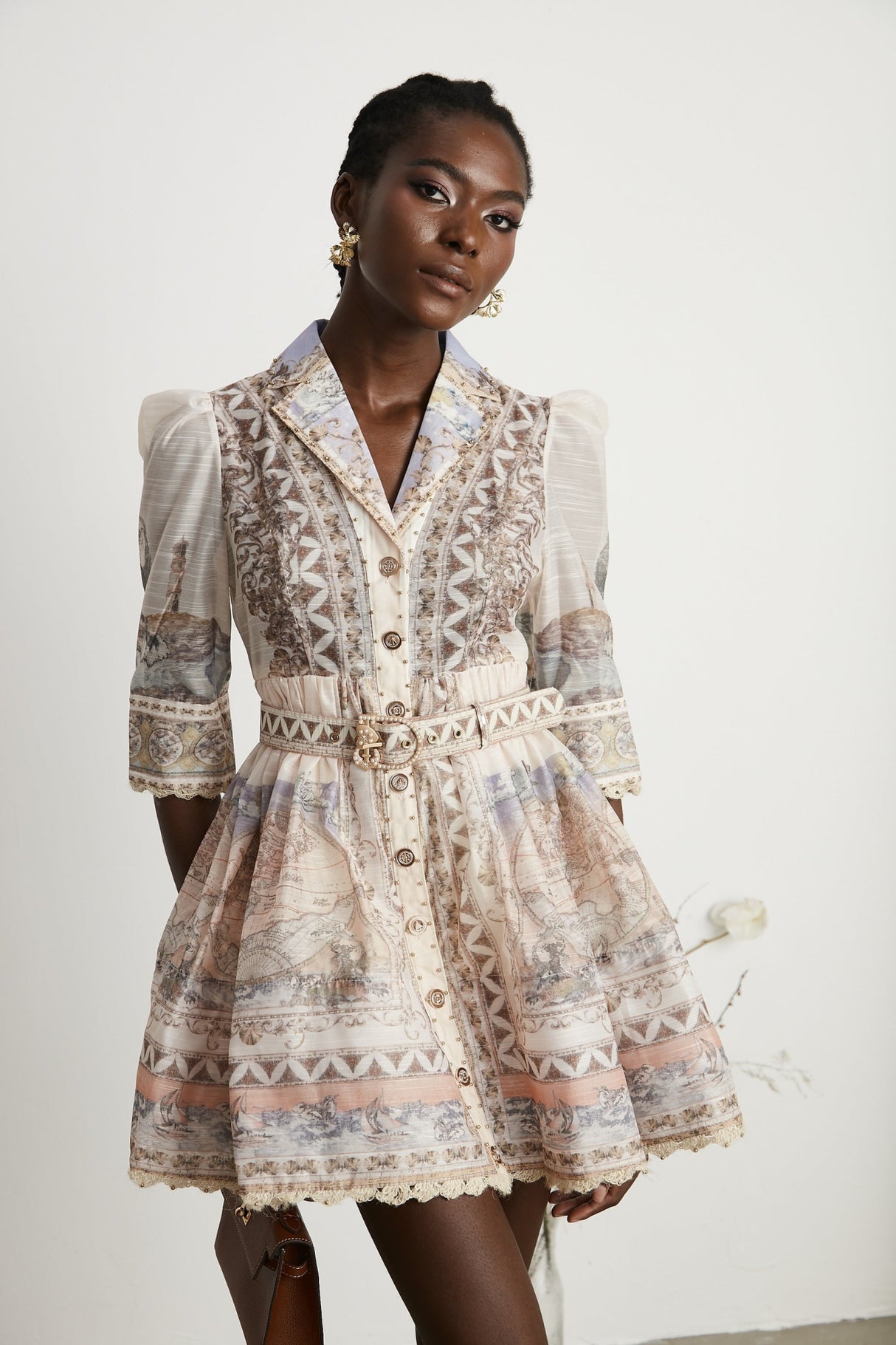 Ninfa Mini Dress with Pattern Print and Belt