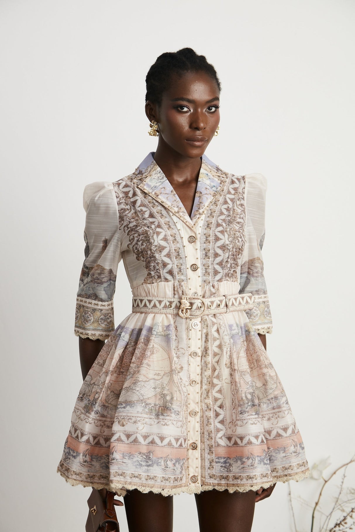 Ninfa Mini Dress with Pattern Print and Belt