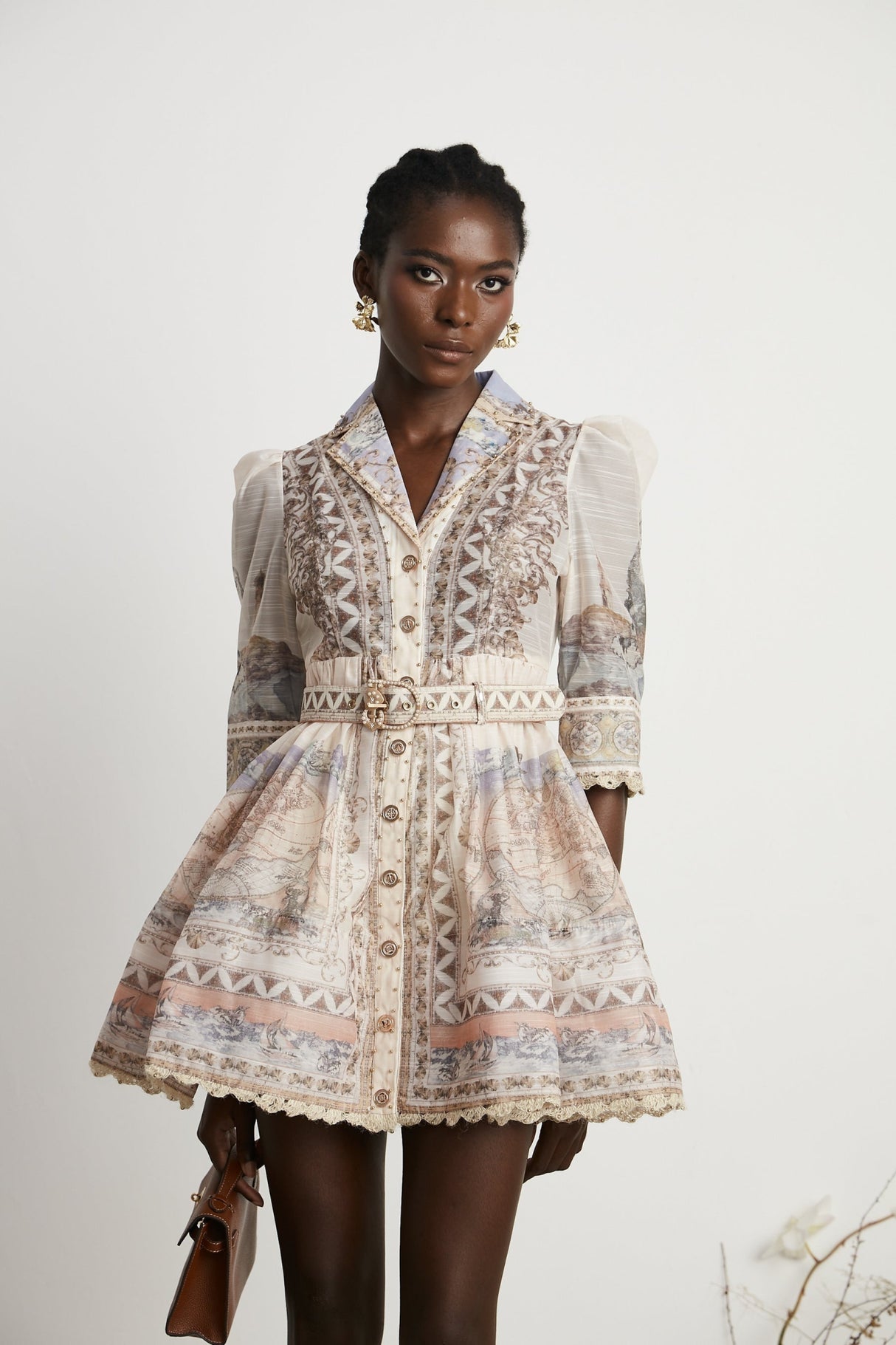 Ninfa Mini Dress with Pattern Print and Belt