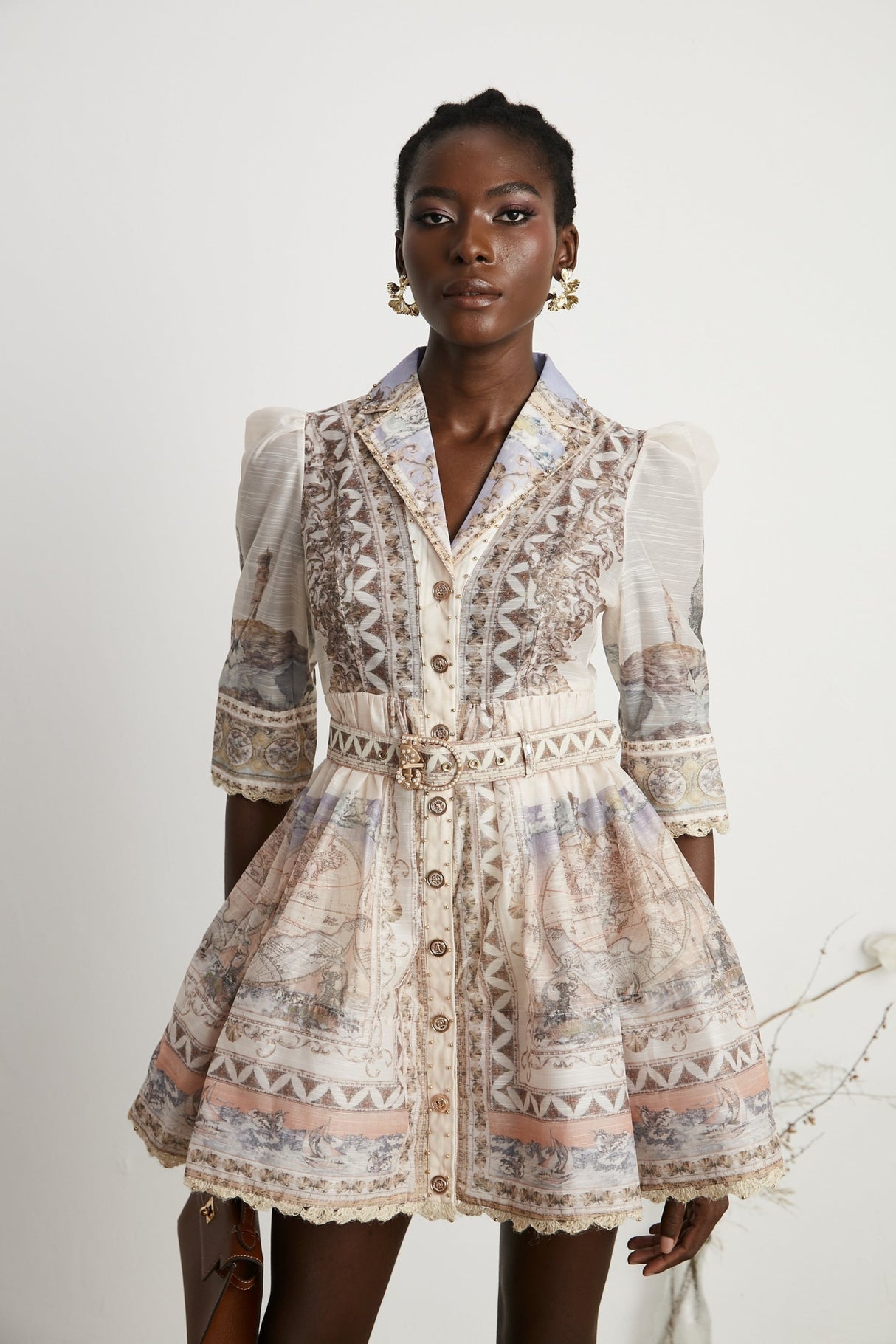 Ninfa Mini Dress with Pattern Print and Belt