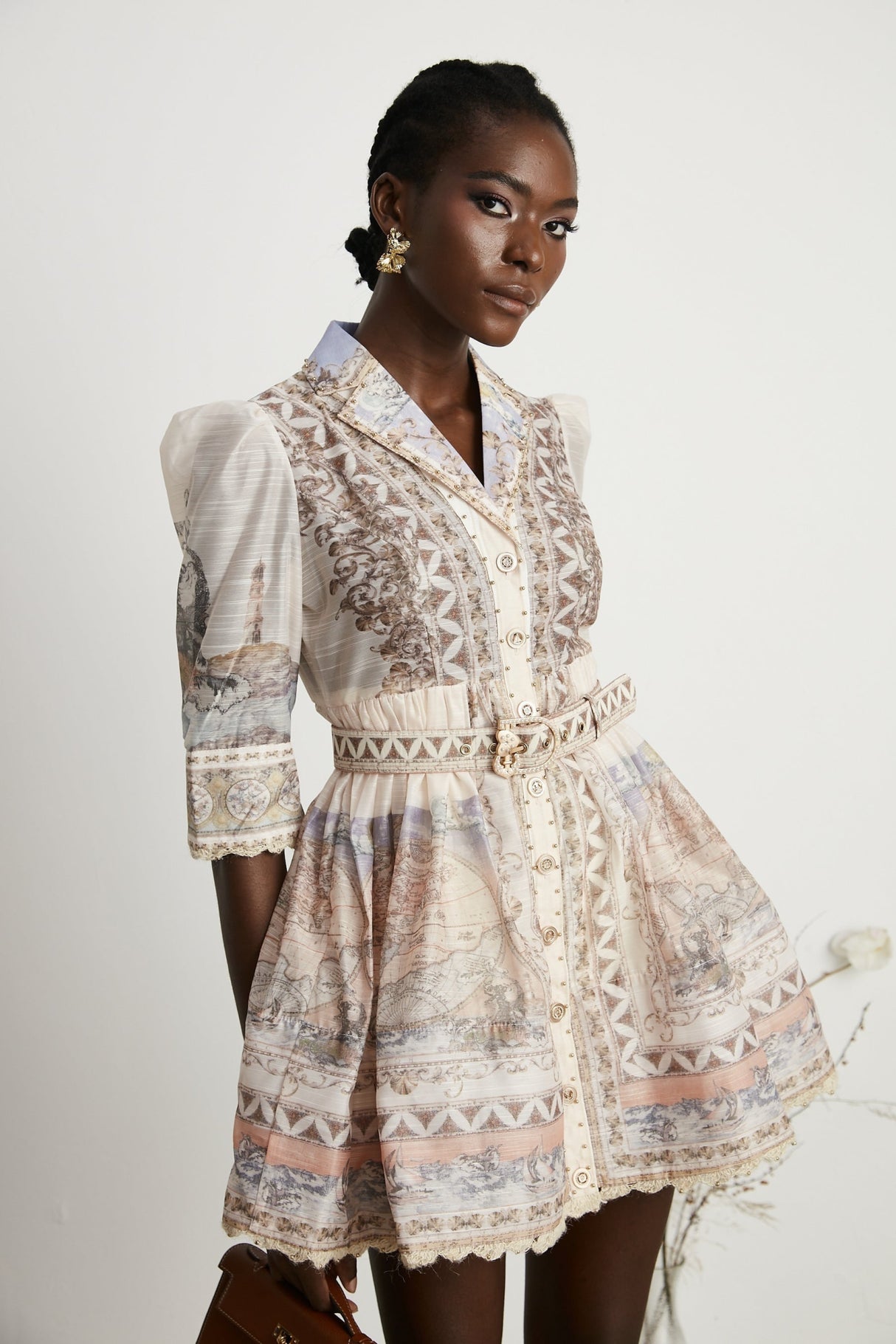 Ninfa Mini Dress with Pattern Print and Belt