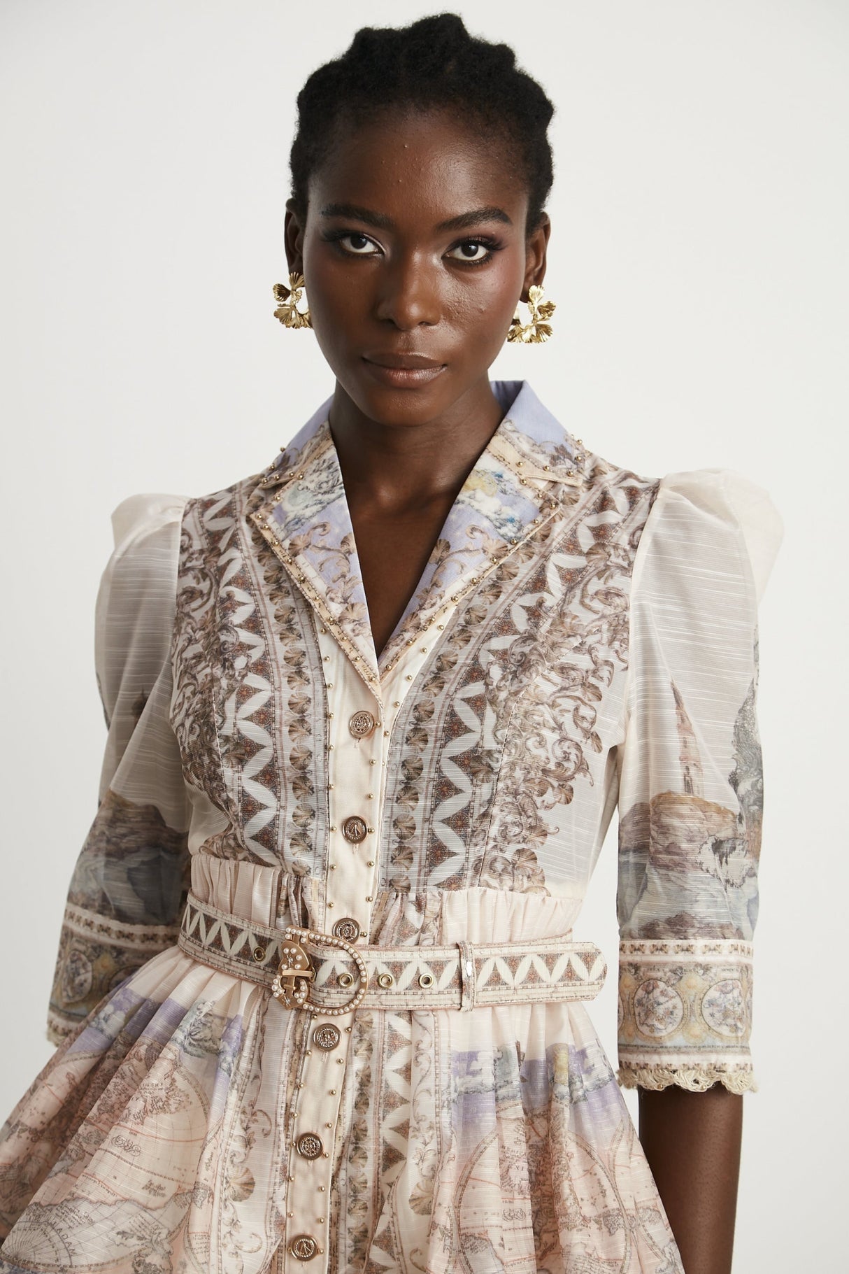 Ninfa Mini Dress with Pattern Print and Belt