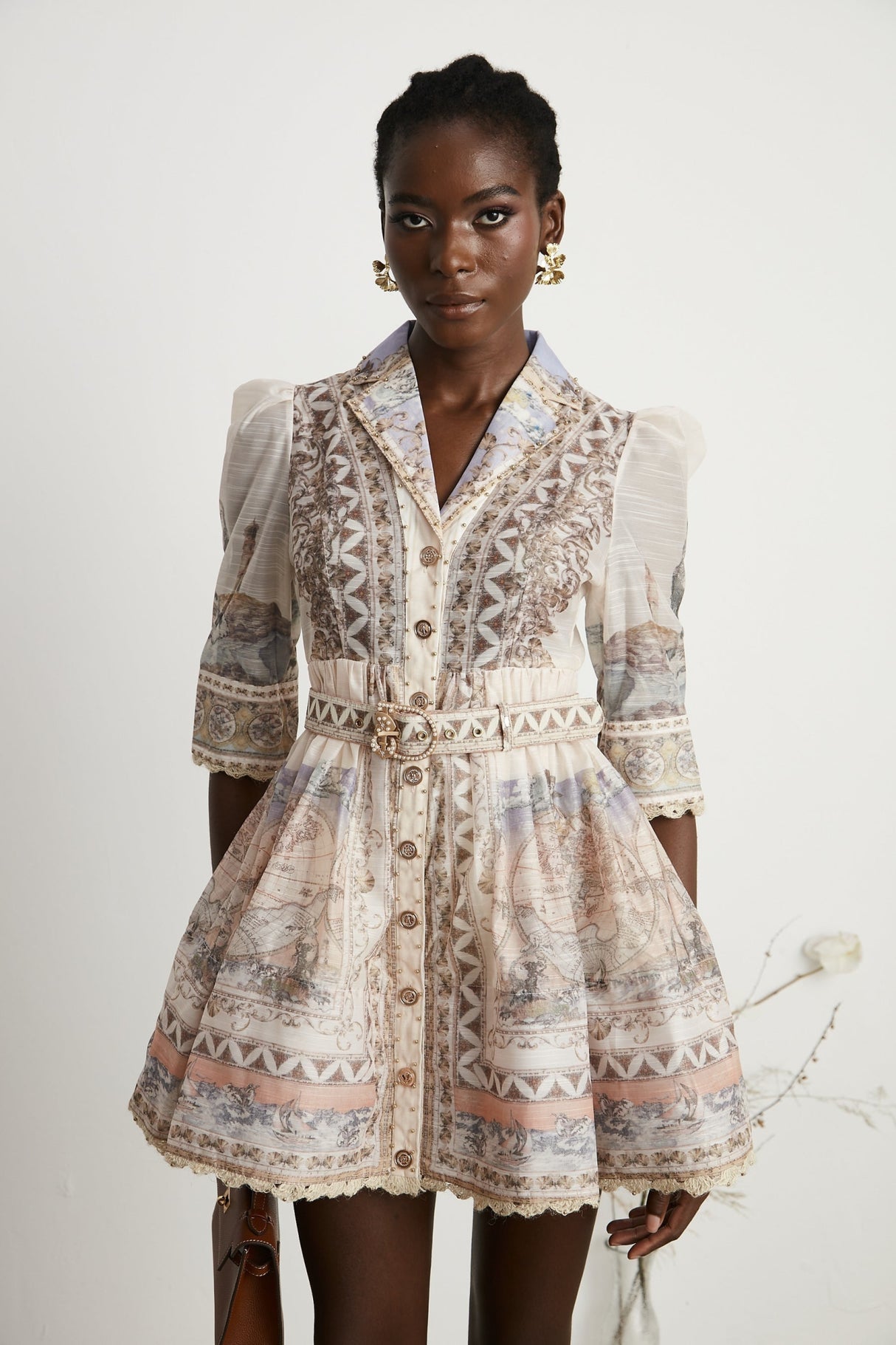 Ninfa Mini Dress with Pattern Print and Belt