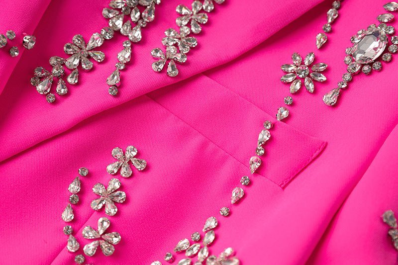 Ninfa Oversized Double - Breasted Coat - Floral Embellishments and Rhinestone Appliqué Details