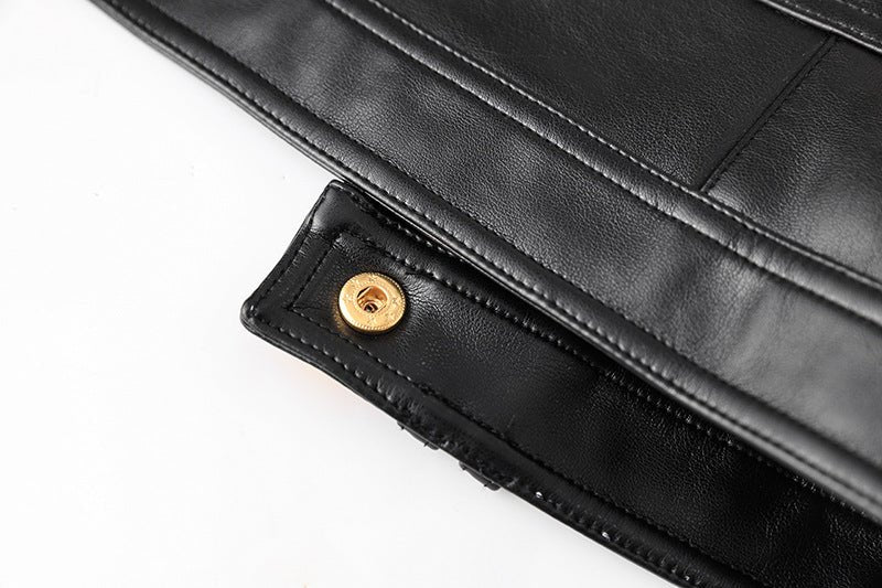 Noemi Cropped Leather Jacket - Tailored Fit with Gold Button Embellishments