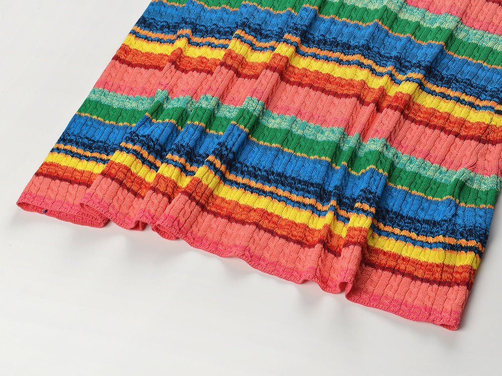 Noemi Dress - Bodycon Style - Colorful Striped Pattern - Spaghetti Straps - Mid - Calf Length