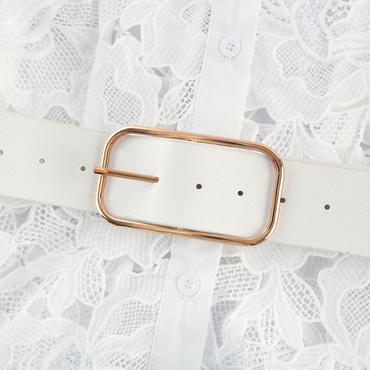 Noémie White Lace Midi Dress With Waist Belt & Embroidered Floral Design