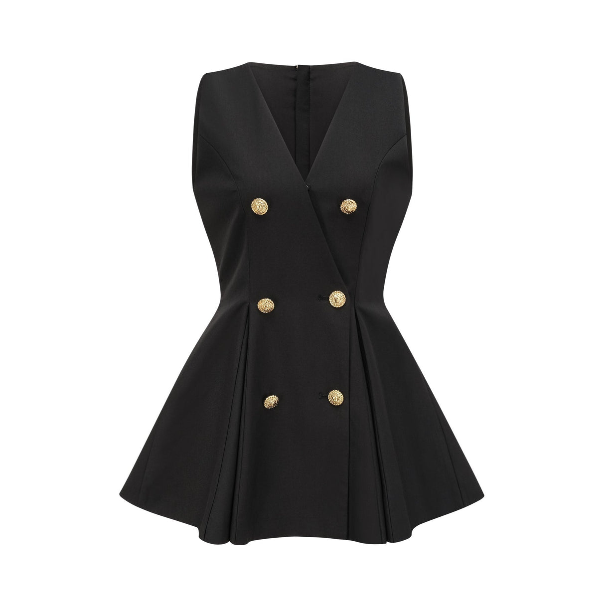 Nora Mini Dress Black Flared Crossover Gold Button