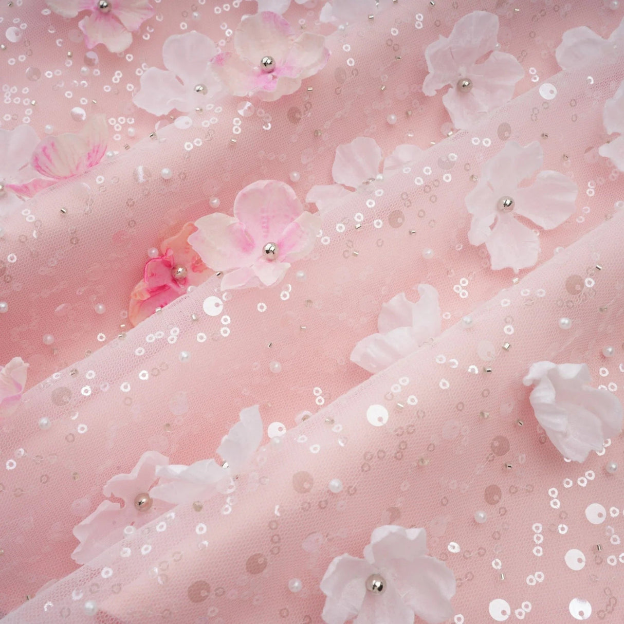 Norah Mini Dress Pink & White 3D Petal Puffy Scallop Hem