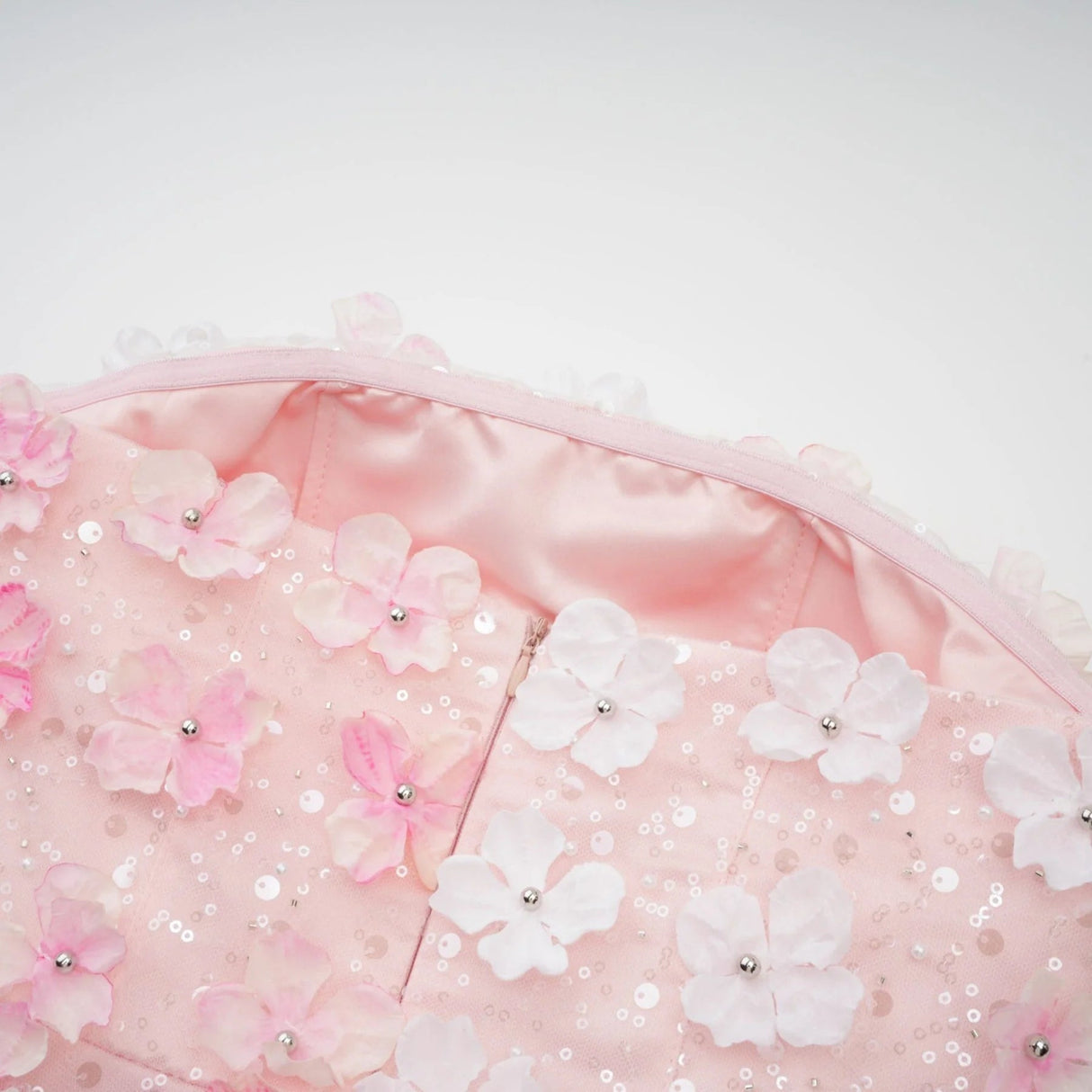 Norah Mini Dress Pink & White 3D Petal Puffy Scallop Hem