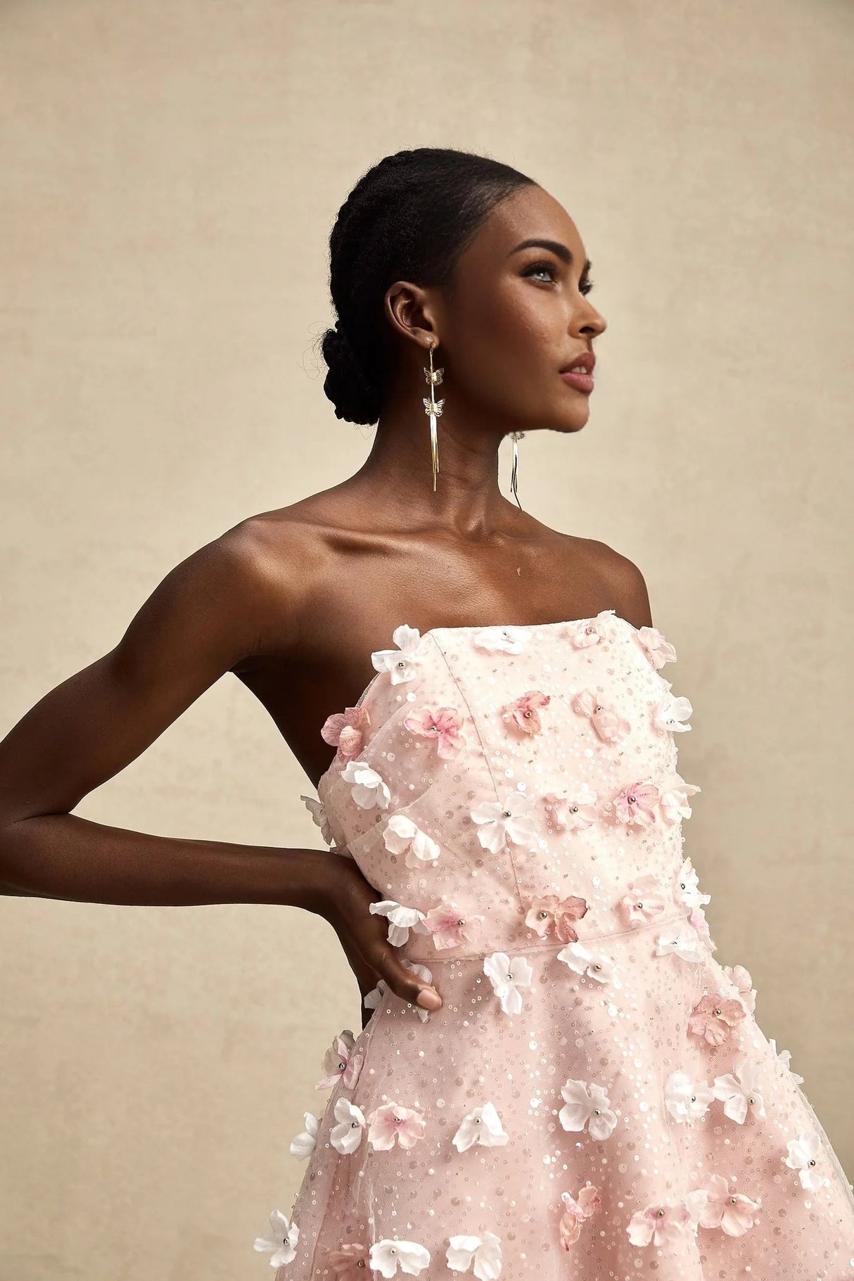 Norah Mini Dress Pink & White 3D Petal Puffy Scallop Hem