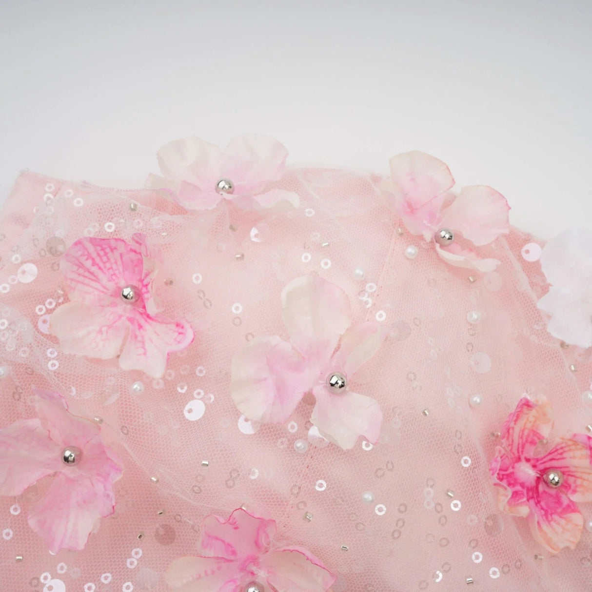 Norah Mini Dress Pink & White 3D Petal Puffy Scallop Hem