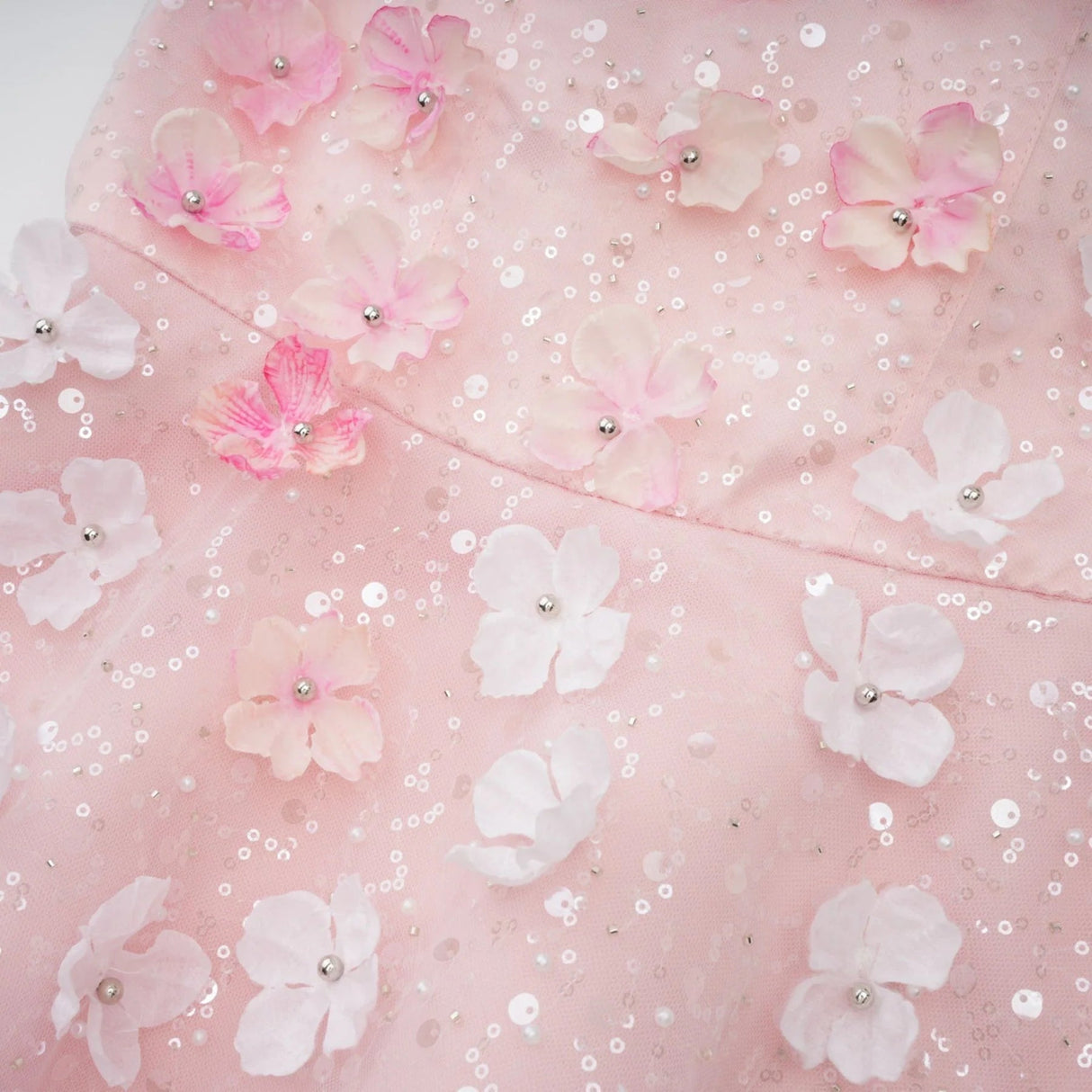 Norah Mini Dress Pink & White 3D Petal Puffy Scallop Hem