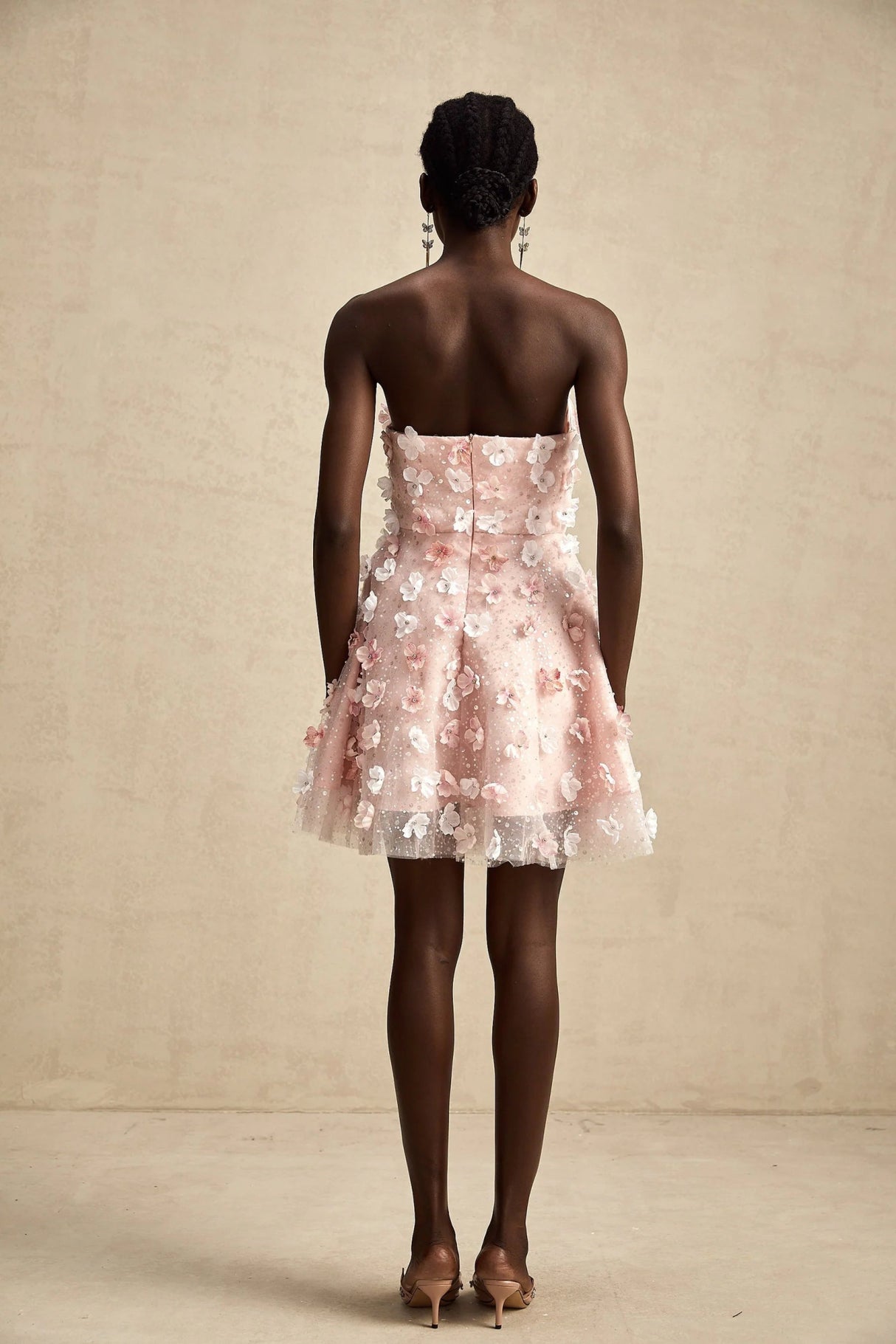 Norah Mini Dress Pink & White 3D Petal Puffy Scallop Hem