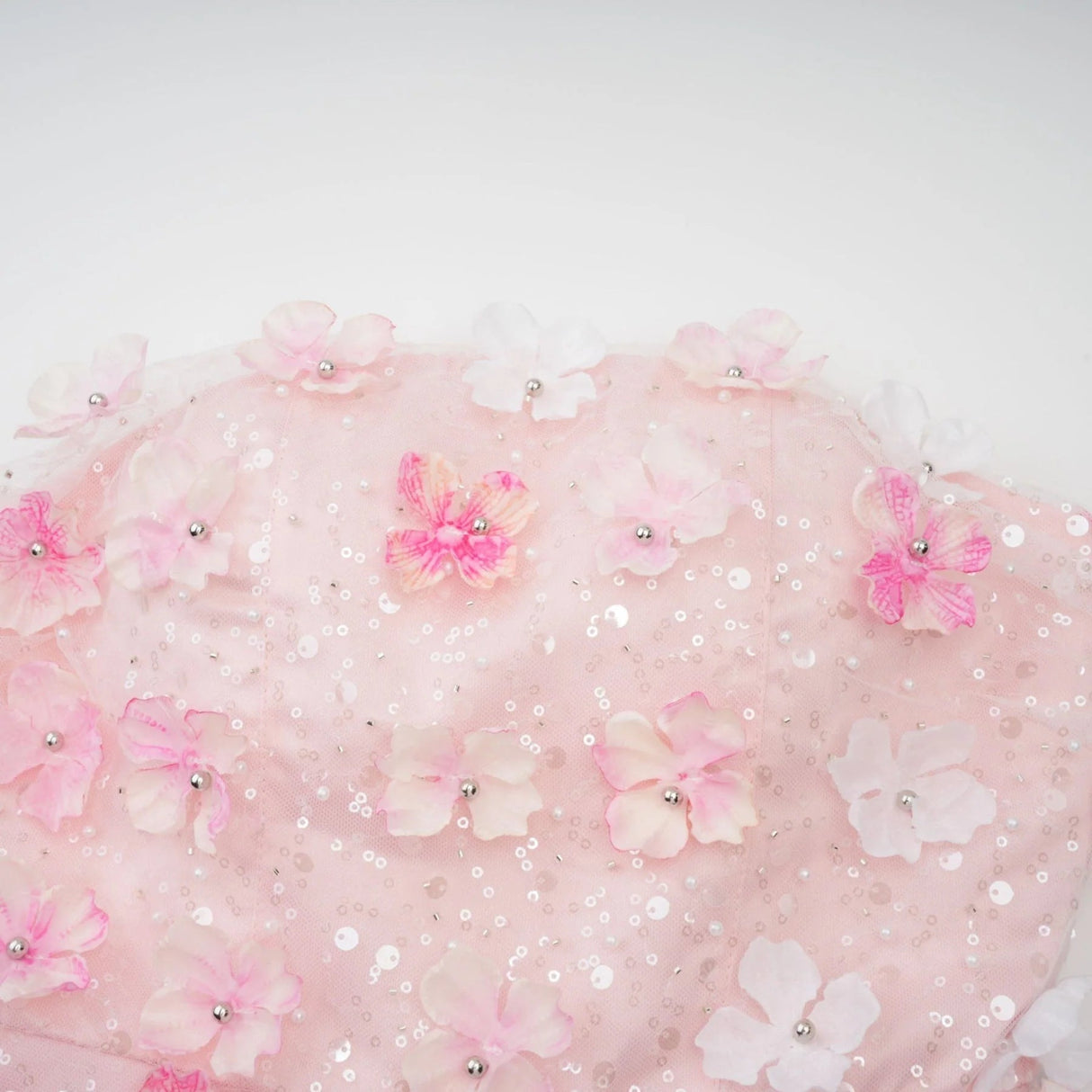 Norah Mini Dress Pink & White 3D Petal Puffy Scallop Hem