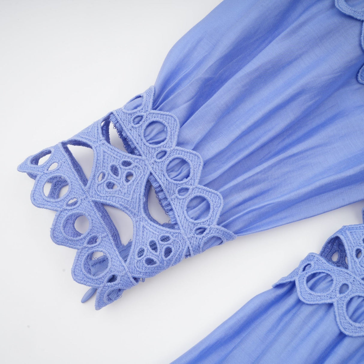 Nova Blue Cut - Out Lace Mini Dress With Waistbelt and Button Front