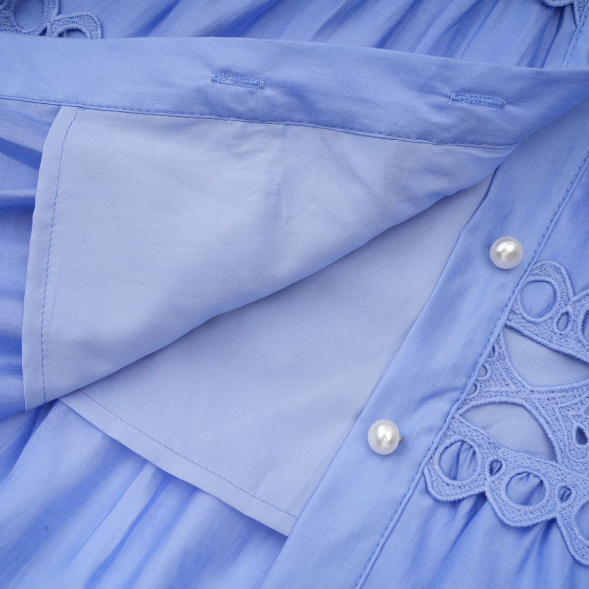 Nova Blue Cut - Out Lace Mini Dress With Waistbelt and Button Front